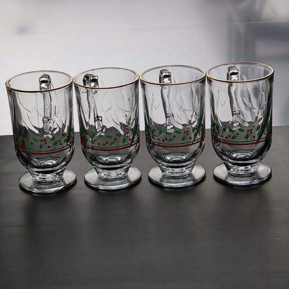 Vintage | Libbey Arby's 1987 Holly Berry glass Irish Coffee mugs with gold trim - Picture 16 of 16